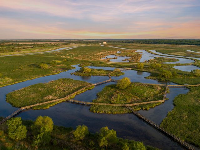 Aerial view of John Bunker Sands Wetland Center.