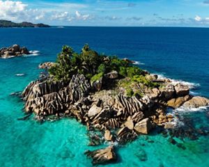 Aerial view of an island in Seychelles