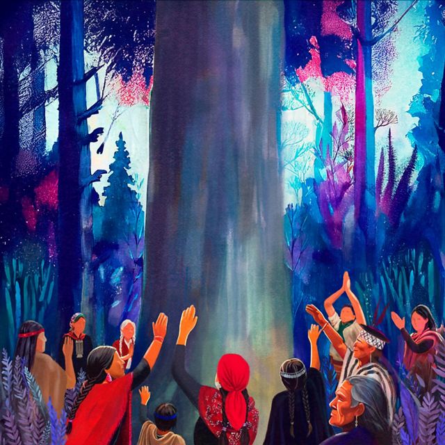 Illustration depicts people reaching up a tree.