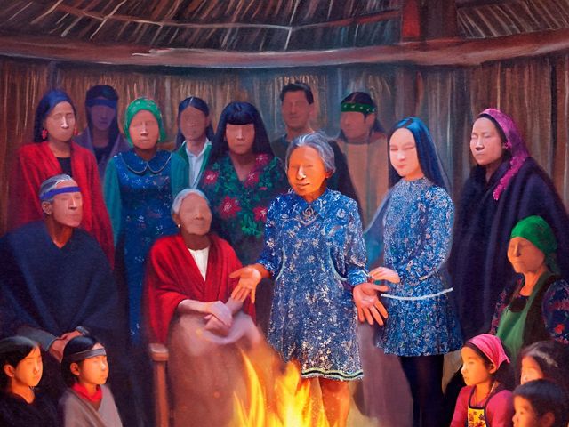 An illustration depicting a woman in front of a fire.