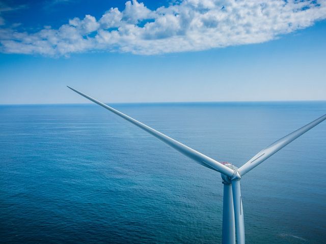 close up of top of offshore wind turbine.