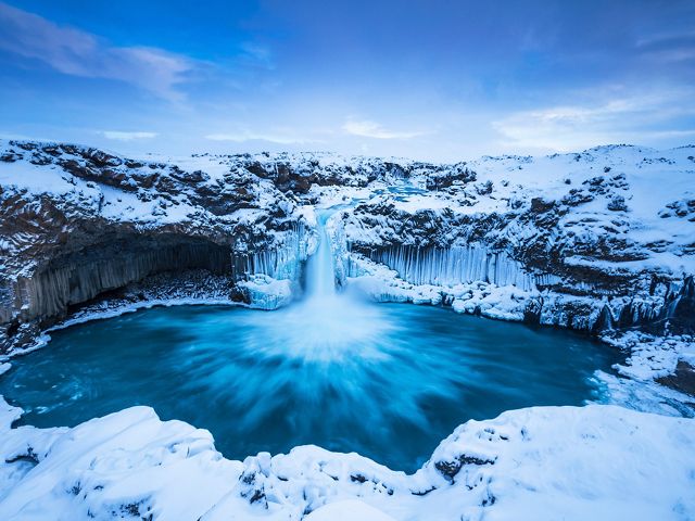 Long exposure of frozen waterfall 